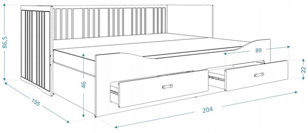 Detská rozkladacia posteľ HERMES 80x200 cm biela/sivá s matracom a prístelkou