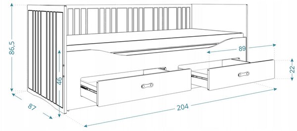 Detská rozkladacia posteľ HERMES 80x200 cm biela/sivá s matracom a prístelkou