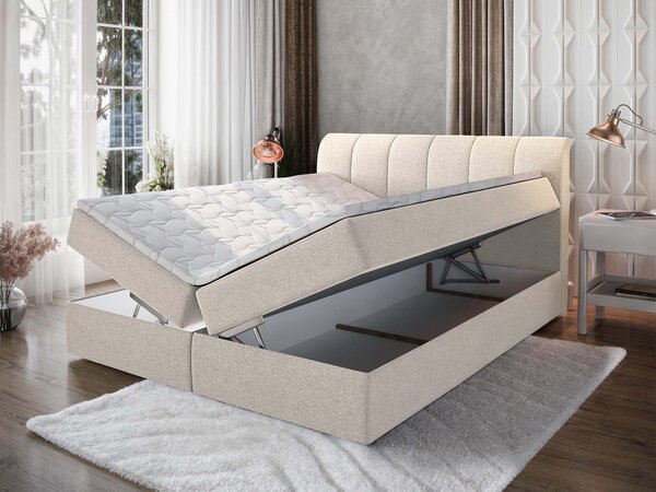Čalúnená boxspring manželská posteľ Cevano 160x200 - krémová