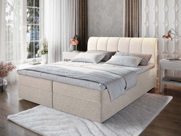 Čalúnená boxspring manželská posteľ Cevano 160x200 - krémová
