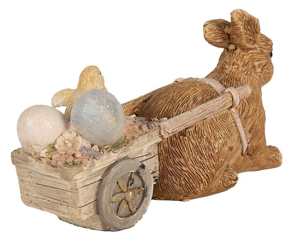 Dekorácia socha králik s vozíčkom s vajíčkami a kuriatkom - 15*5*7 cm - Clayre & Eef