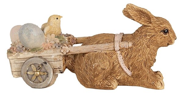 Dekorácia socha králik s vozíčkom s vajíčkami a kuriatkom - 15*5*7 cm - Clayre & Eef