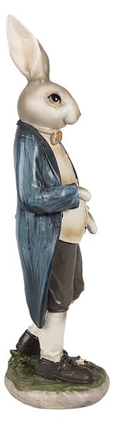 Dekorácia zajačik v modrom kabáte s košíkom vajíčok - 9*7*25 cm - Clayre & Eef