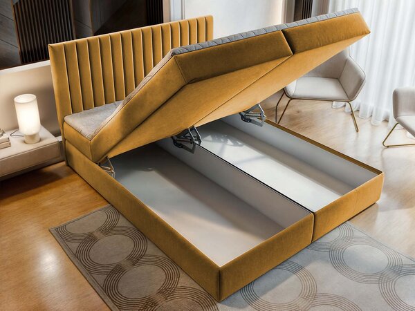Manželská boxspring posteľ s úložným priestorom Murlo 180x200 - horčicová