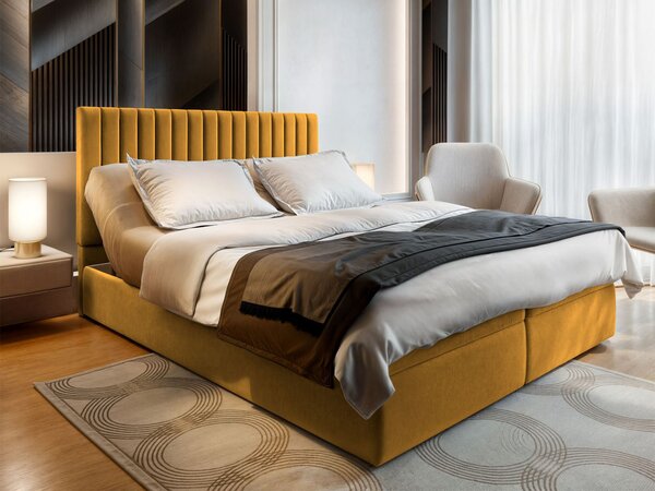 Manželská boxspring posteľ s úložným priestorom Murlo 180x200 - horčicová