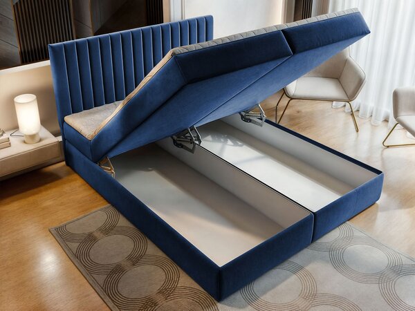 Manželská boxspring posteľ s úložným priestorom Murlo 160x200 - kráľovská modrá