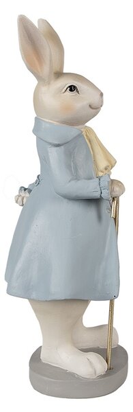 Dekorácia zajačik v modrom kabáte so zlatou paličkou - 12*9*26 cm - Clayre & Eef