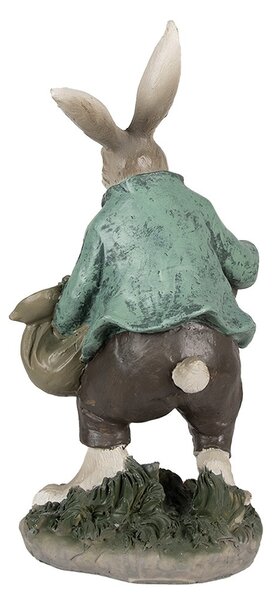 Dekorácia zajačik v zelenom kabáte s košom vajíčkom - 18*16*32 cm - Clayre & Eef