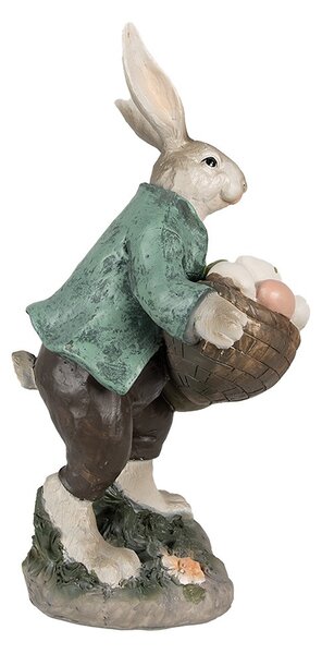 Dekorácia zajačik v zelenom kabáte s košom vajíčkom - 18*16*32 cm - Clayre & Eef