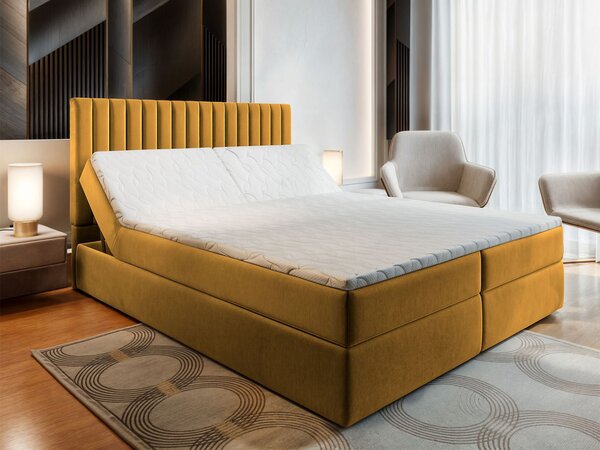 Manželská boxspring posteľ s úložným priestorom Murlo 180x200 - horčicová
