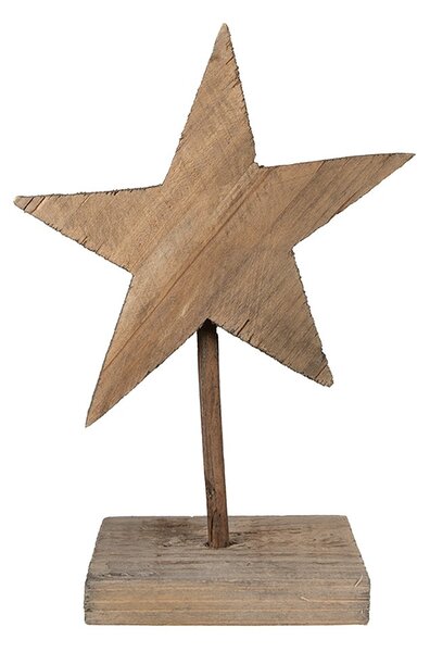 Hnedá antik drevená dekorácia hviezda na podstavci - 15*8*21 cm - Clayre & Eef