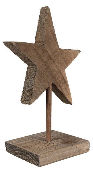 Hnedá antik drevená dekorácia hviezda na podstavci - 15*8*21 cm - Clayre & Eef