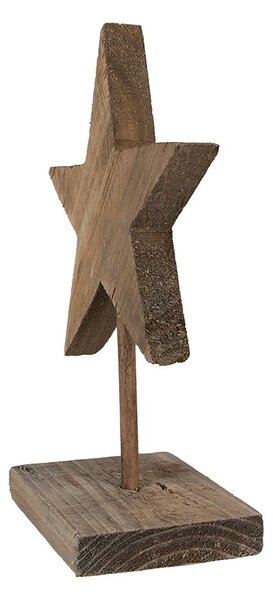 Hnedá antik drevená dekorácia hviezda na podstavci - 15*8*21 cm - Clayre & Eef