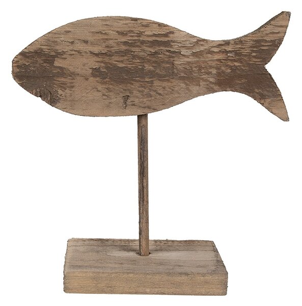 Hnedá antik drevená dekorácia ryba na podstavci - 20*8*20 cm - Clayre & Eef