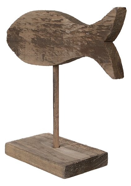 Hnedá antik drevená dekorácia ryba na podstavci - 20*8*20 cm - Clayre & Eef