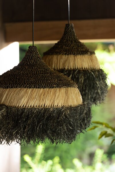 Závesné čiernopřírodní ratanové svetlo Raffia S - Ø 36*40 cm/ E27 - J-Line by Jolipa