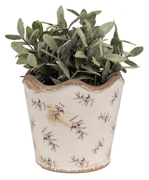 Béžový antik obal na kvetináč s olivami Olive Fields S - Ø 16*15 cm - Clayre & Eef