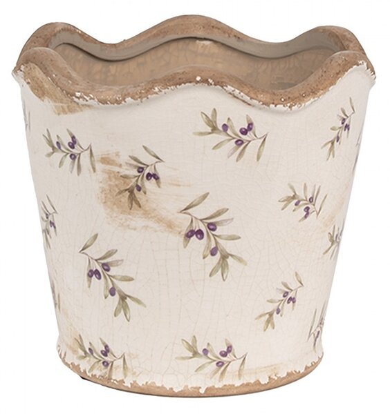Béžový antik obal na kvetináč s olivami Olive Fields S - Ø 16*15 cm - Clayre & Eef
