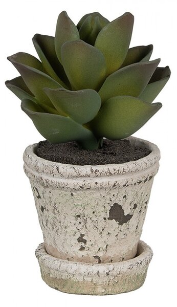 Béžový antik cementový kvetináč s miskou S - Ø 9*9 cm - Clayre & Eef