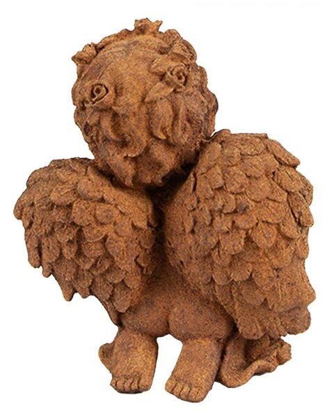 Dekoratívna hrdzavá figúrka anjel kľačiaci - 9*7*11 cm - Clayre & Eef