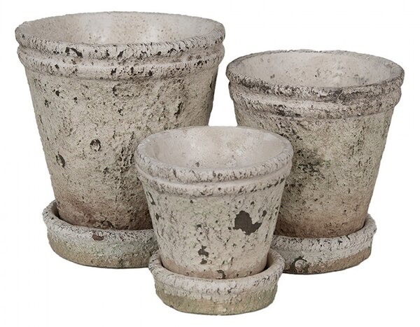Béžový antik cementový kvetináč s miskou M - Ø 11*12 cm - Clayre & Eef