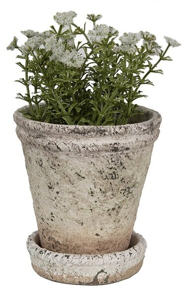 Béžový antik cementový kvetináč s miskou M - Ø 11*12 cm - Clayre & Eef