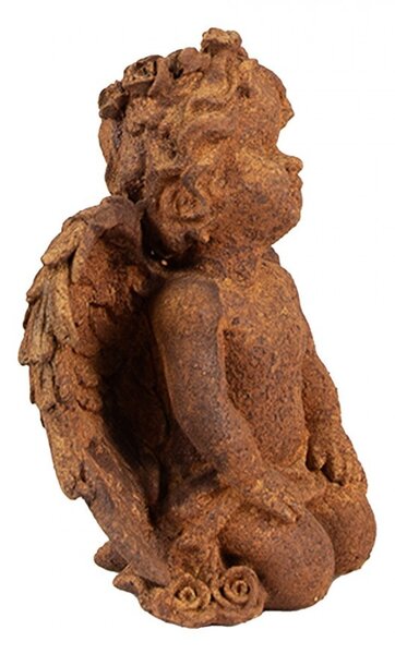 Dekoratívna hrdzavá figúrka anjel kľačiaci - 9*7*11 cm - Clayre & Eef
