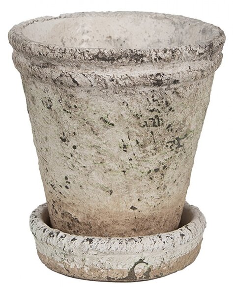 Béžový antik cementový kvetináč s miskou M - Ø 11*12 cm - Clayre & Eef