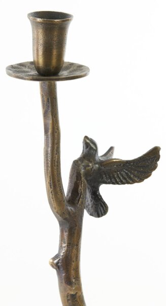 Bronzový antik kovový svietnik s vtáčikmi Bird antique - 18*10*50 cm - Light & Living