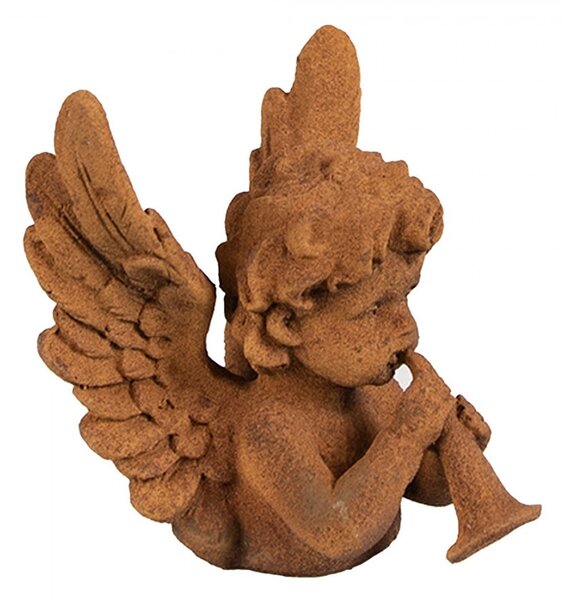 Dekoratívna hrdzavá figúrka anjel s rúrkou - 11*11*12 cm - Clayre & Eef