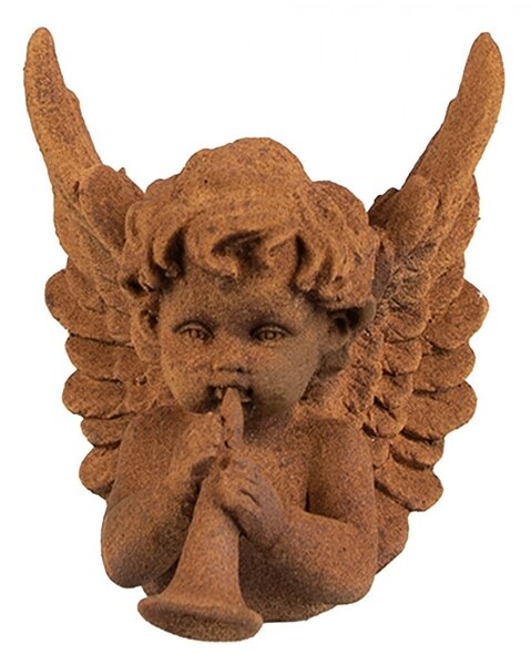 Dekoratívna hrdzavá figúrka anjel s rúrkou - 11*11*12 cm - Clayre & Eef