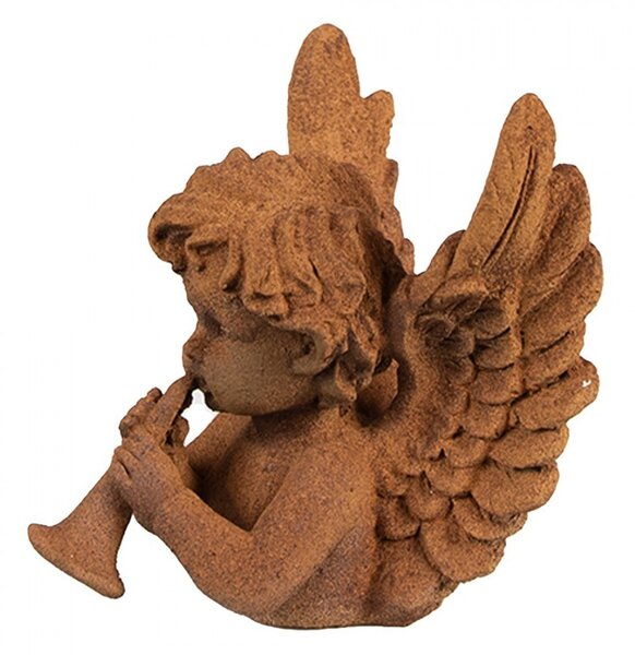 Dekoratívna hrdzavá figúrka anjel s rúrkou - 11*11*12 cm - Clayre & Eef