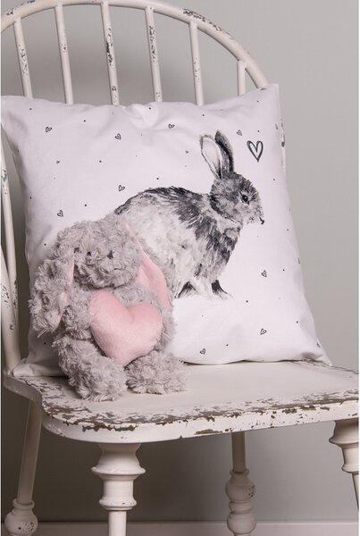 Obliečka na vankúš s králikom a srdiečkami Bunnies in Love - 45*45 cm - Clayre & Eef