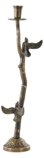 Bronzový antik kovový svietnik s vtáčikmi Bird antique - 18*10*50 cm - Light & Living