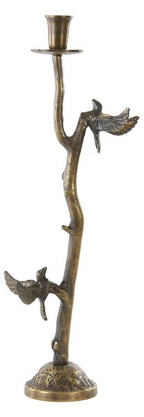Bronzový antik kovový svietnik s vtáčikmi Bird antique - 18*10*50 cm - Light & Living