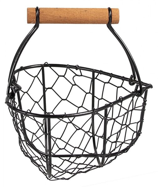 Čierny drôtený košík v tvare srdca - 17*17*19 cm - Clayre & Eef