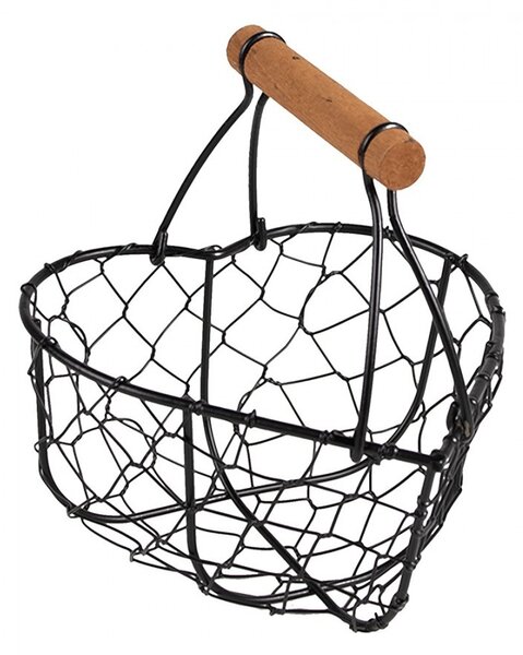 Čierny drôtený košík v tvare srdca - 17*17*19 cm - Clayre & Eef