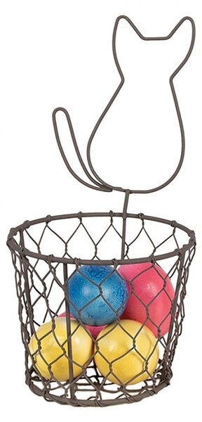 Hnedý drôtený dekoračný košík mačka - Ø 13*25 cm - Clayre & Eef