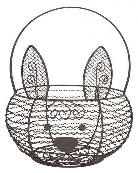Hnedý drôtený dekoračný košík králik Bunny - Ø 20*12 cm - Clayre & Eef