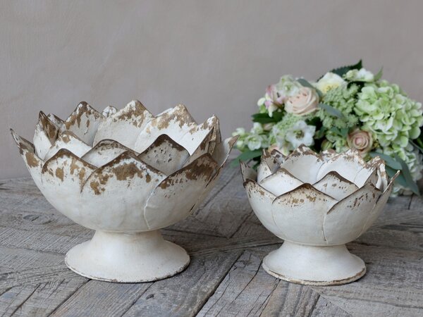 Béžová antik kovová dekoračná misa/ kvetináč na nohe - Ø 29*19cm - Chic Antique