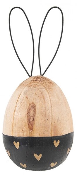 Čierno-hnedá drevená dekoratívna figúrka vajcia králik - Ø 6*14 cm - Clayre & Eef