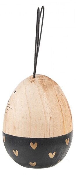 Čierno-hnedá drevená dekoratívna figúrka vajcia králik - Ø 6*14 cm - Clayre & Eef