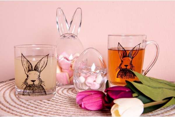 Sklenený hrnček na čaj s králikom Rabbit Cartoon - 11 * 8 * 11 cm / 300 ml - Clayre & Eef