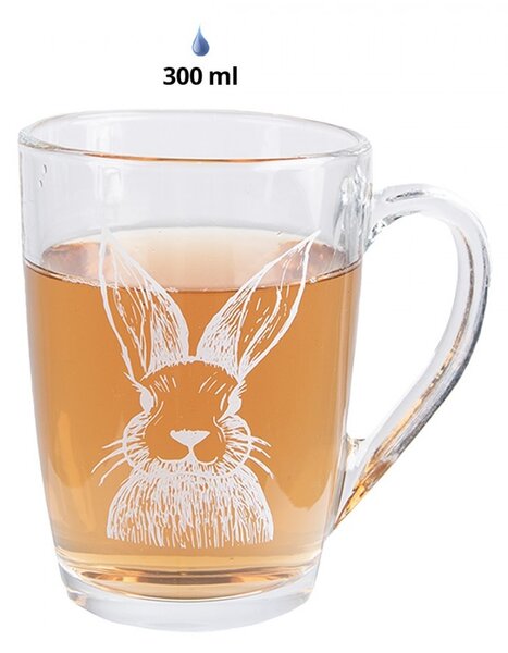 Čajová sklenice 300 ml Průhledný skleněný králičí hrnek na čaj - 11*8*11 cm / 300 ml - Clayre & Eef