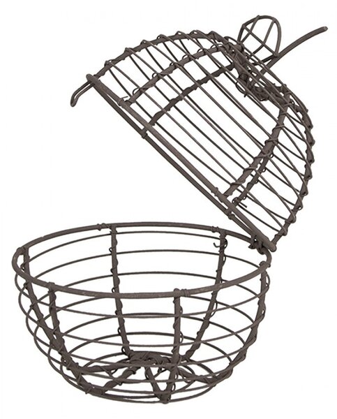 Hnedý drôtený dekoratívny košík v tvare jablka - Ø 11*14 cm - Clayre & Eef