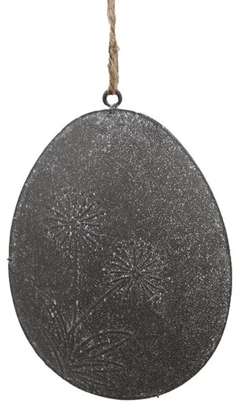 Šedé plechové závesné vajíčko s kvietkom - 10*2*8 cm - Clayre & Eef