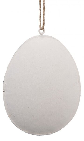 Biele antik plechové závesné vajíčko s kvietkami - 10*2*8 cm - Clayre & Eef