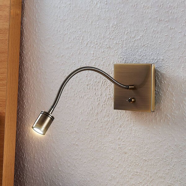 Lindby LED nástenné svietidlo Mayar, mosadz, kov, lampa na čítanie, 11 cm, Hnedá / staromosadz, Spálňa, kov, Moderný, Svetlo na čítanie