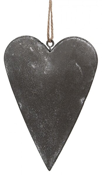 Šedé plechové ozdobné závesné srdce s kvetmi - 11*2*8 cm - Clayre & Eef