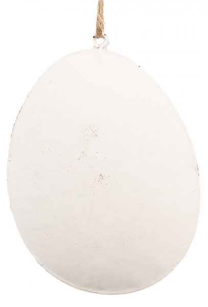 Biele antik plechové závesné vajíčko s kvietkami - 10*2*8 cm - Clayre & Eef